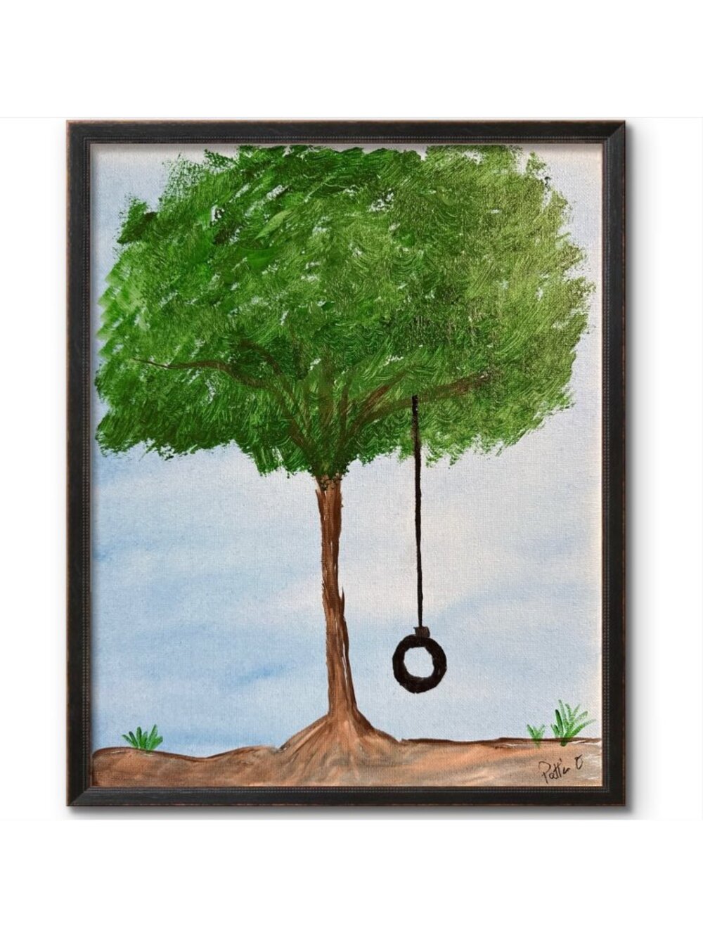 Tree Swing Painting Wall Art Original Acrylic 11x14 Canvas Nostalgic Folk Art Su